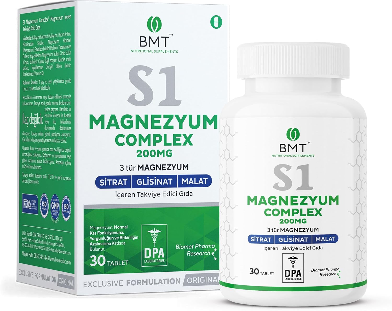 BMT S1 Magnezyum Complex - Sitrat Malat Glisinat 30 Tablet