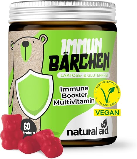 natural aid Multivitamin Gummibärchen A-Z vegan – ohne Zuckerzusatz mit Vitamin D3 C Zink B12 B6 und E Blaubeergeschmack 60 Stück