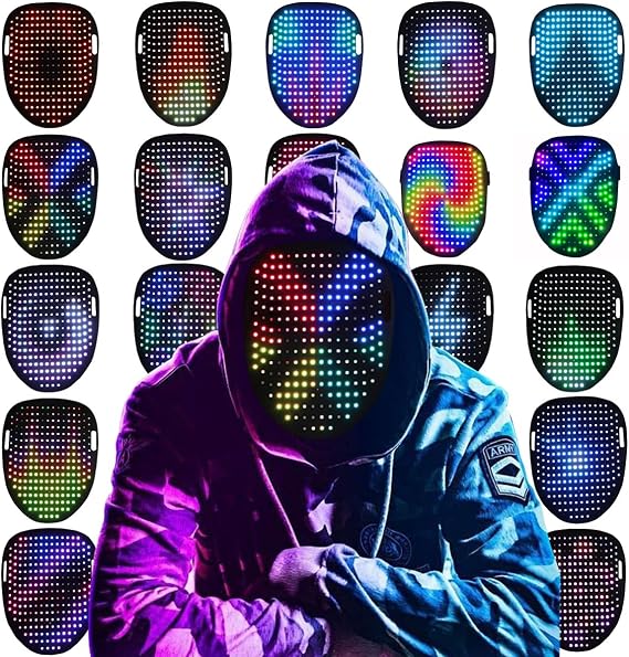 LED Mask with Gesture Sensing, 25 Animated+25 Static Patterns, Elastic Adjustment Strap-Perfect for DJ, Party, Cosplay, Halloween