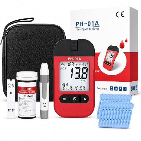 Hemoglobin Test Kits with 25 Test Strips, Upgraded Hemoglobin Tester Meter Kit for Home Use