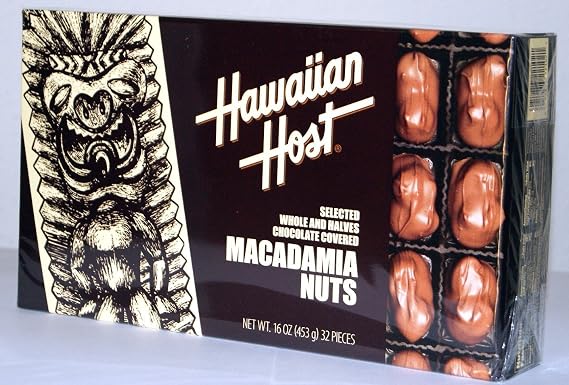 Hawaiian Host SELECTED WHOLE AND HALVES CHOCOLATE COVERED MACADAMIA NUTS GIFT BOX NET WT 16 OZ (453 g)