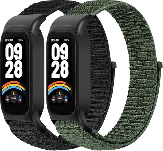 ナイロン腕時計バンド Xiaomi Smart Band 9 Active/Redmi Band 3対応 調節可能 通気性 スポーツループ リストバンド 交換用ストラップ レディース メンズ
