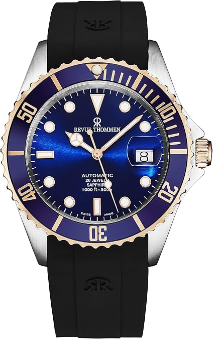 Revue Thommen Men's 'Diver' Blue Dial Black Rubber Strap Swiss Automatic Watch 17571.2855