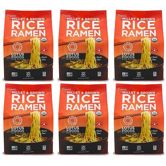 Lotus Foods Organic Millet & Brown Rice Ramen - 10 Oz Bags (Pack of 6) | Gluten Free Rice Ramen, Whole Grain Ramen Noodles, Low Sodium Rice Noodles, USDA Organic, Vegan