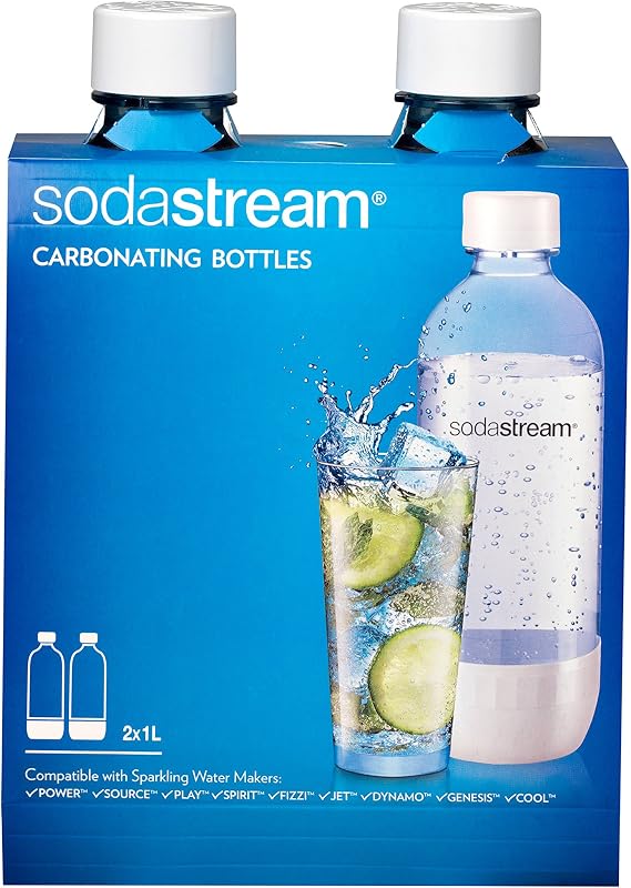 SodaStream Carbonating Bottle, 1 liter, White (Pack of 2)