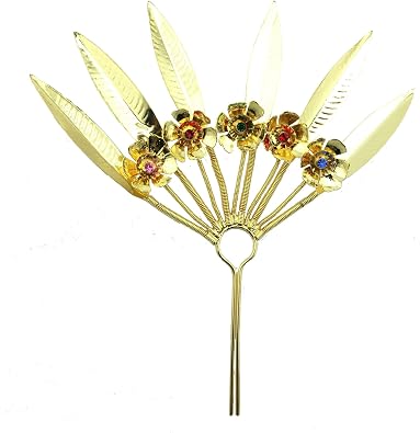 Thai Traditional Gold Plated Multicolor Crystals Hair Leaf Fork 7.5 Inches