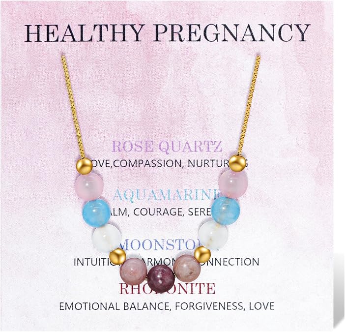Healthy Pregnancy Gifts for Expecting Mom 6mm Beaded Moonstone Necklace Pregnancy Must Haves First Time Mom Gifts Spiritual Jewelry for Pregnant Women