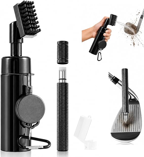 Pro Golf Club Cleaner Brush with Golf Groove Sharpener Tool Suitable for U & V-Grooves 8 Inches Golf Water Brush with Retractable Clip Hold 5oz of Water Perfect Golf Accessories for Men/Women