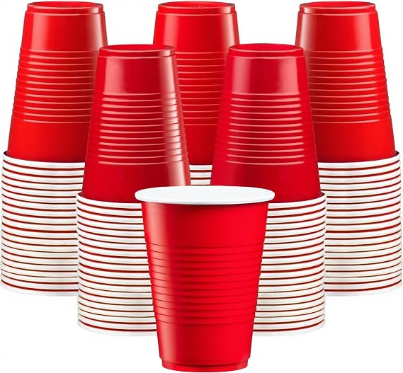 TashiBox 12 oz Red Plastic Party Cups - Disposable Bulk, 100 Count