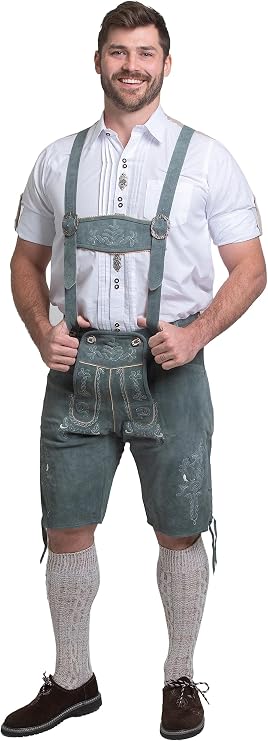 Authentic Bavarian Leather Lederhosen for Men Traditional Oktoberfest Outfit with Suspenders