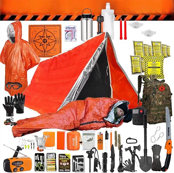 48 Hour Survival Kit 1-Person 228 Pieces Survival Gear and Supplies, 45L Go Bag Emergency Backpack, First Aid, Water Filter, Food, Tools, Tent, Camping Essentials, Emergency Preparedness - THE Solo