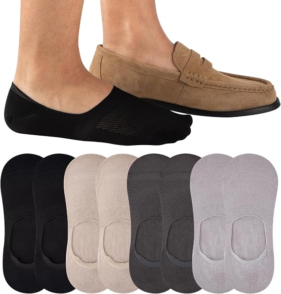 Cooplus 8 Pairs No Show Socks Men Non Slip Low Cut Cotton Invisible Socks for Loafer Flats