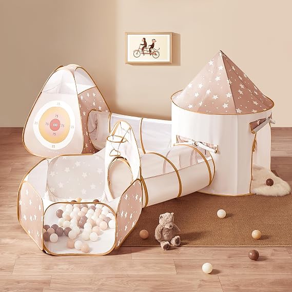 Tiny Land 5-Piece Play Tunnel & Ball Pit, Pop-Up Indoor Tent for Toddlers