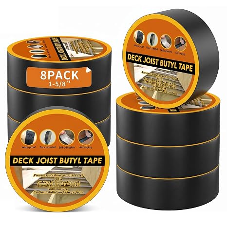 1-5/8" x 50' Deck Joist Tape, 8 Pack Waterproof Seal Butyl Deck Tape, Weather Resistance Self-Adhesive Joist Tape for Decking Wood Joists and Beams