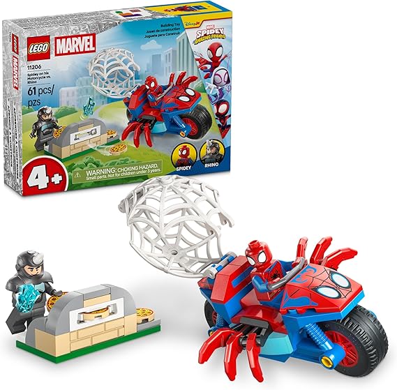LEGO Marvel Spidey and His Amazing Friends Spidey on his Motorcycle vs. Rhino Building Toy for Kids - Super Hero Pretend Playset for Preschool Boys & Girls, Ages 4+ Gift Idea for Birthdays - 11206