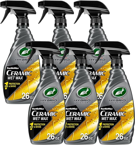 Turtle Wax Hybrid Solutions Ceramic Wet Wax, Spray on Car Wax for 1-Step High Gloss Shine and Ceramic Coating Protection for Paint, Wheels,Glass and More, Extreme Water Beading, 26 oz (Pack of 6)