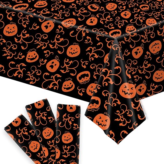 KatchOn Pumpkin Halloween Tablecloth Plastic 54x90 Inch, Pack of 3