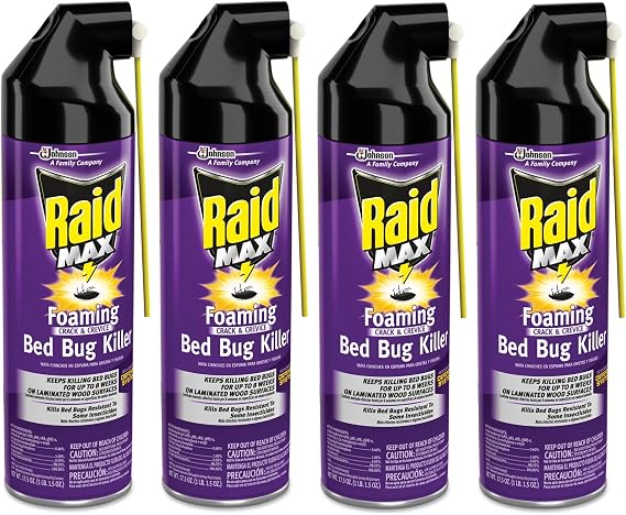 Raid Max Bed Bug Crack and Crevice Extended Protection Foaming Spray, Pack of 4, 17.5 Ounce