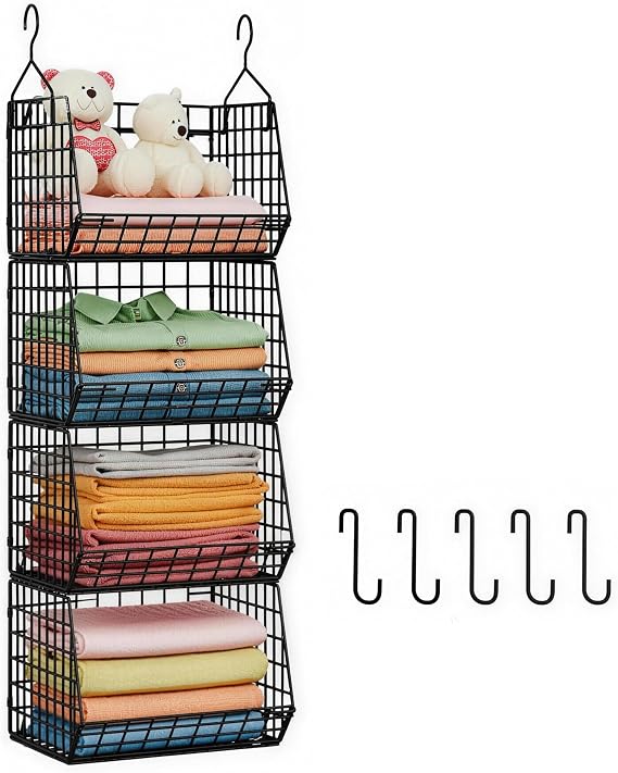 X-cosrack 4 Tier Hanging Closet Organizer Foldable Hanging Storage Basket