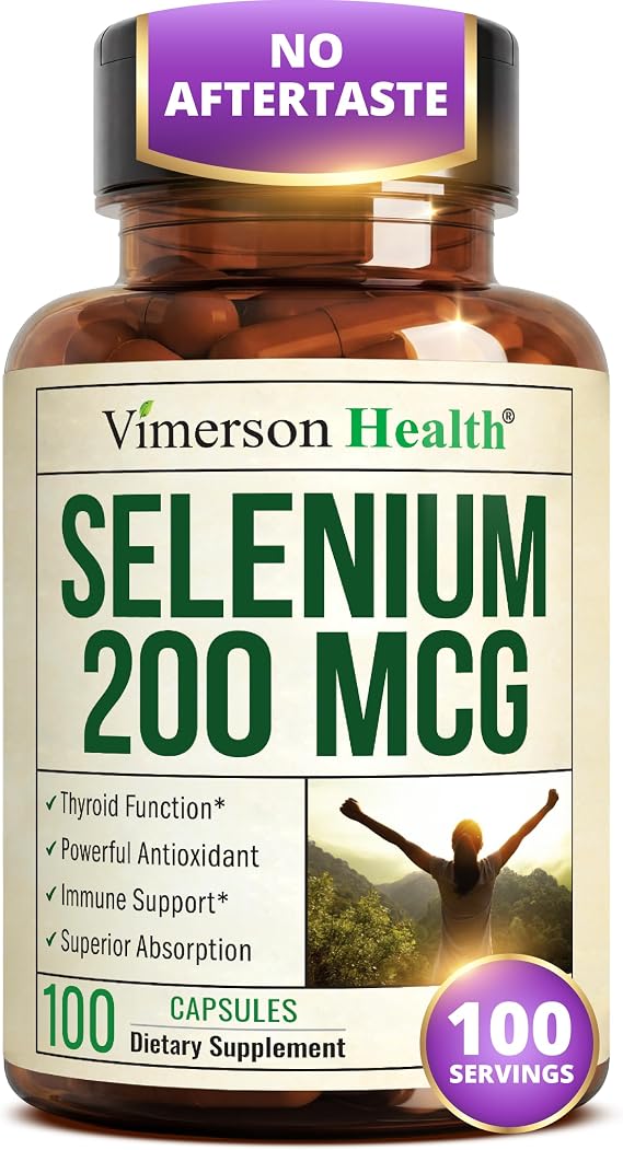 Selenium 200 mcg Capsules High-Potency Selenium Supplement for Thyroid, Antioxidant & Immune Support Highly Bioavailable L-Selenomethionine Essential Mineral Supplements Vegan, 100 Capsules