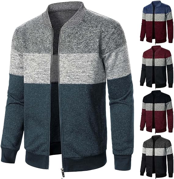 Cardigan Sweaters for Men Lightweight Full-Zip Knitted Regular Fit Jacket Loose Fit Long Sleeve Casual Warm Coat