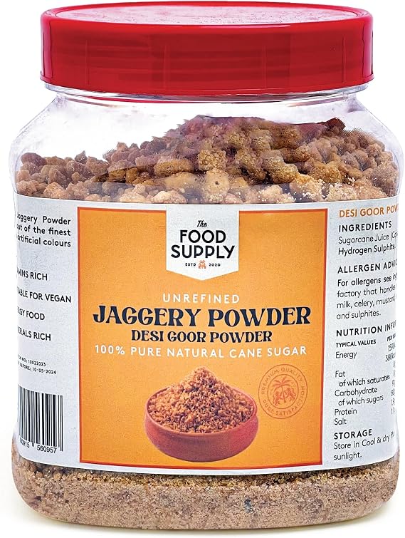 Jaggery Powder, Goor (Cane Sugar) 500g - Natural Sweetner, Sugar Alternative - Great Natural Replacement for White Sugar - Unrefiened