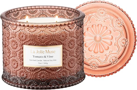 LA JOLIE MUSE Tomato & Vine Scented Candles for Home, Natural Soy Wax, 12oz | Large Jar Luxury Candles, Clean Non Toxic, Gifts for Women & Men, Decorative Fresh Garden Candle, Pretty Tomato Leaf Candles