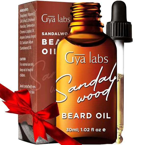Gya Labs Sandalwood Beard Oil for Men Growth - 100% Pure Natural Beard Growth Oil for Men with Organic Argan & Jojoba - Moisturizes, Softens & Strengthens (1 Fl Oz)