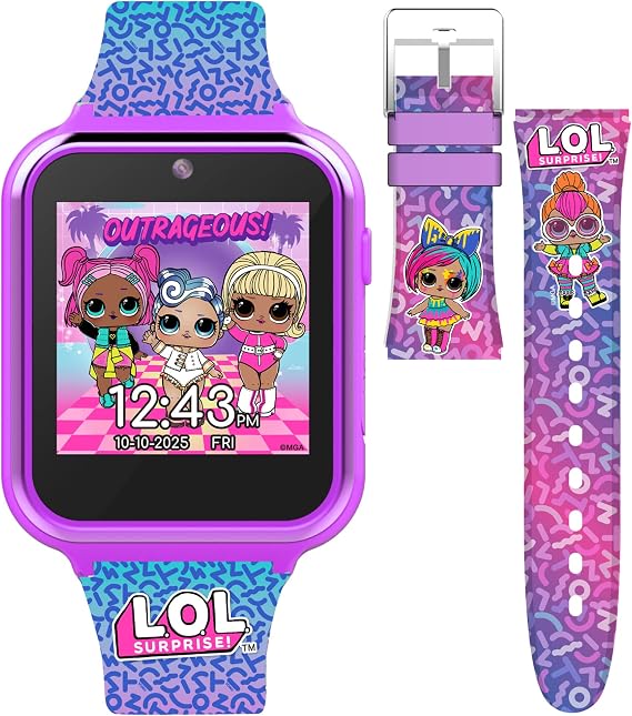 LOL Surprise! Kids Smart Watch - Interactive Touchscreen with Games, Selfie Camera, Step Tracker, Alarm, and Interchangeable Printed Silicone Straps - Fits Wrists 5.5" to 8.0"