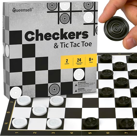 Checkers Board Game with 30 Checkers Pieces - Classic Board Game for Kids and Adults