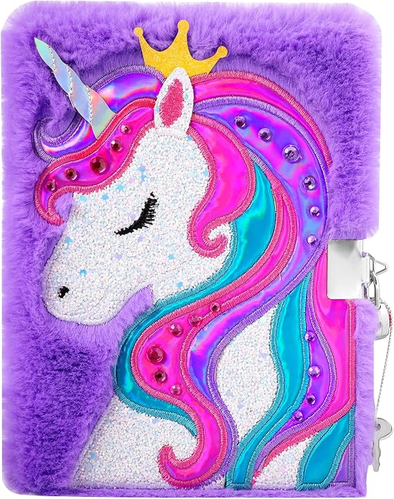 PinkSheep Unicorn Günlüğü, Kilitli ve Anahtarlı Kızlar için, Unicorn Journal, Çocuklar için Sihirli Unicorn Defter, Peluş Gizli Günlüğü Astarlı Defter Yazma ve Çizim için 300 Sayfa, Kızlar İçin Tek Boynuzlu At Hediyeleri