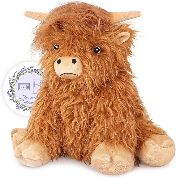SuzziPals Heatable & Coolable Highland Cow Stuffed Animals Plushie, Microwavable Heating Pad for Soothing & Relaxation, Lavender Scented Cattle Plush Toys for Stress Relief, Stuffed Cow Gifts