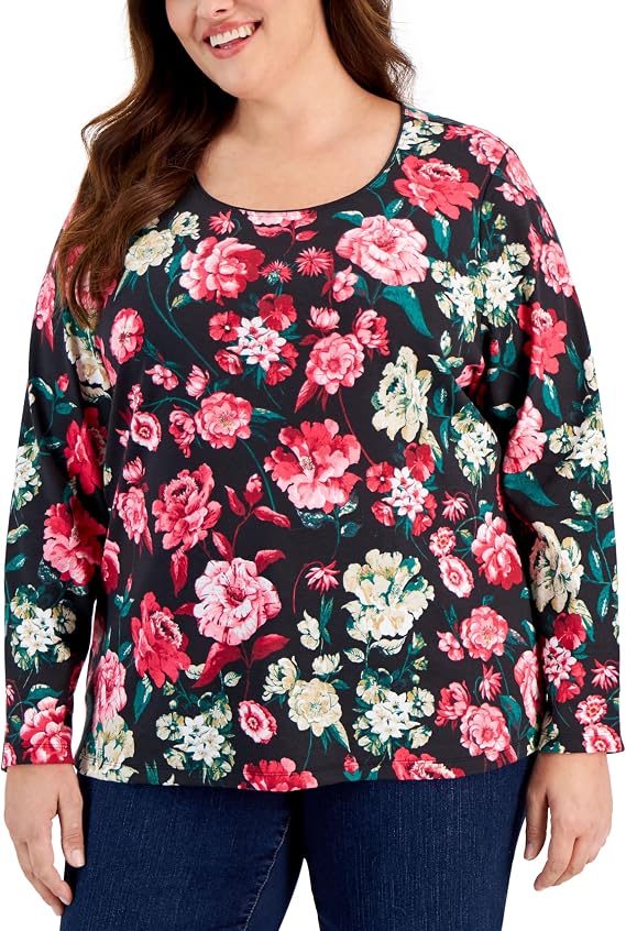 Karen S Plus Size Scoop Neck Top Deep Black 2X