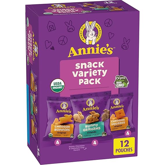 Annies Homegrown Snack Pack Variety Cheddar Bunnies/Friends Bunny Grahams/Cheddar Squares Crackers 12 ct 11 oz