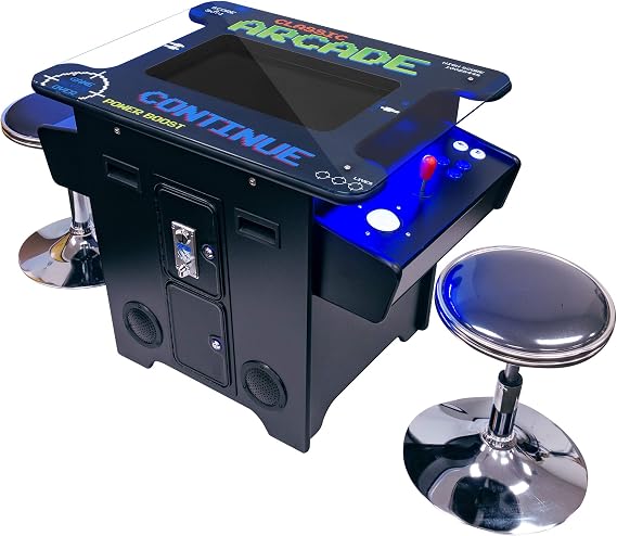 Creative Arcades Full Size Commercial Grade Cocktail Arcade Machine | 2 Player | 60 Games | 22" LCD Screen |Square Glass Top | 2 Sanwa Joysticks | Trackball | 2 Stools |
