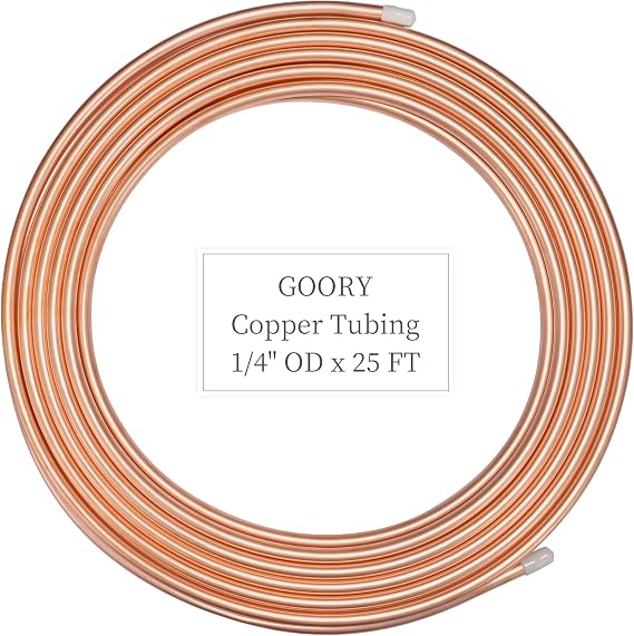 GOORY Copper Tubing 1/4" OD x 0.195" ID x 25 FT - 99.9% C12200 Pure ACR Tube - ASTM B280 Refrigeration T2 Copper Tube Soft Coil - Round Seamless Tubing for HVAC System Refrigerator Industry DIY