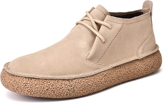 JIONS Mens Ankle Desert Chukka Boots Lace Up Suede Leather Deck Shoes | Round Toe Platform