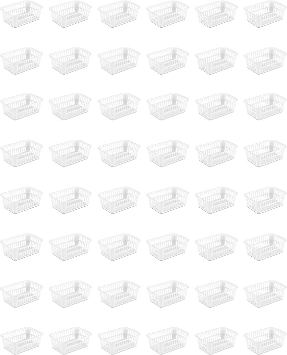 Sterilite Storage Basket, Versatile Open Plastic Bin, White, 48 Pack