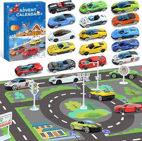 Advent Calendar 2026,Cars 24 Days Christmas Countdown Toys Set, 8 Holiday-Themed Cars And Accessories with Playmat, Gift & Toys for Kids 3 Years Old & Older