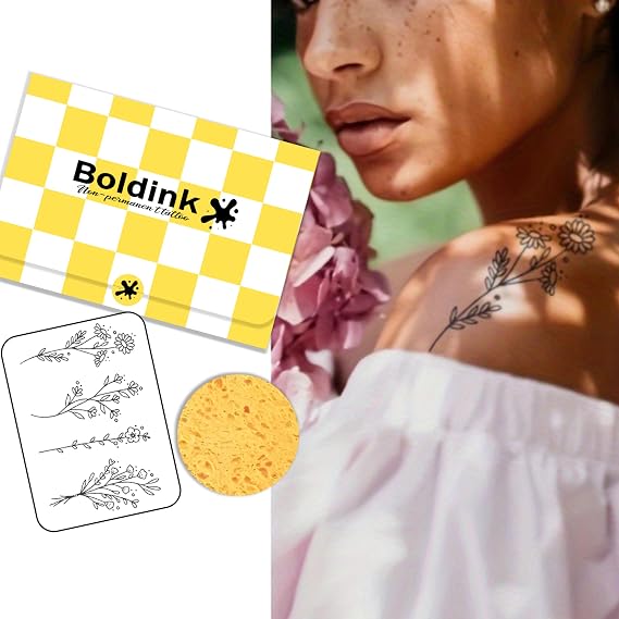 Minimalist Flower Semi Permanent Tattoos for Women,Floral Temporary Tattoo