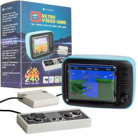 Silvergear® Mini TV Retro Video Game Analogue Pocket Console Retro with 240 Classic Games Handheld Game Console Mini Game Console 61 x 64 x 94 mm Blue