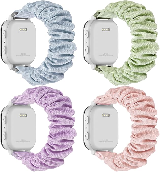 4 Pack Kids Scrunchie Bands Compatible with Gizmo Watch 3 2 1/Gabb Watch 3e 3 2 1/Sync UP Watch/Cosmo Jr Track Watch, 20mm Stretchy Solo Loop Cute Band for Boys & Girls