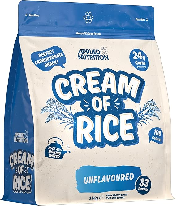 Applied Nutrition Cream of Rice - High Carbohydrate Cream of Rice Supplement, Source of Energy for Breakfast & Snacks, Easy to Digest, Low Sugar, Low Fat, Vegan, 1kg (Unflavoured)