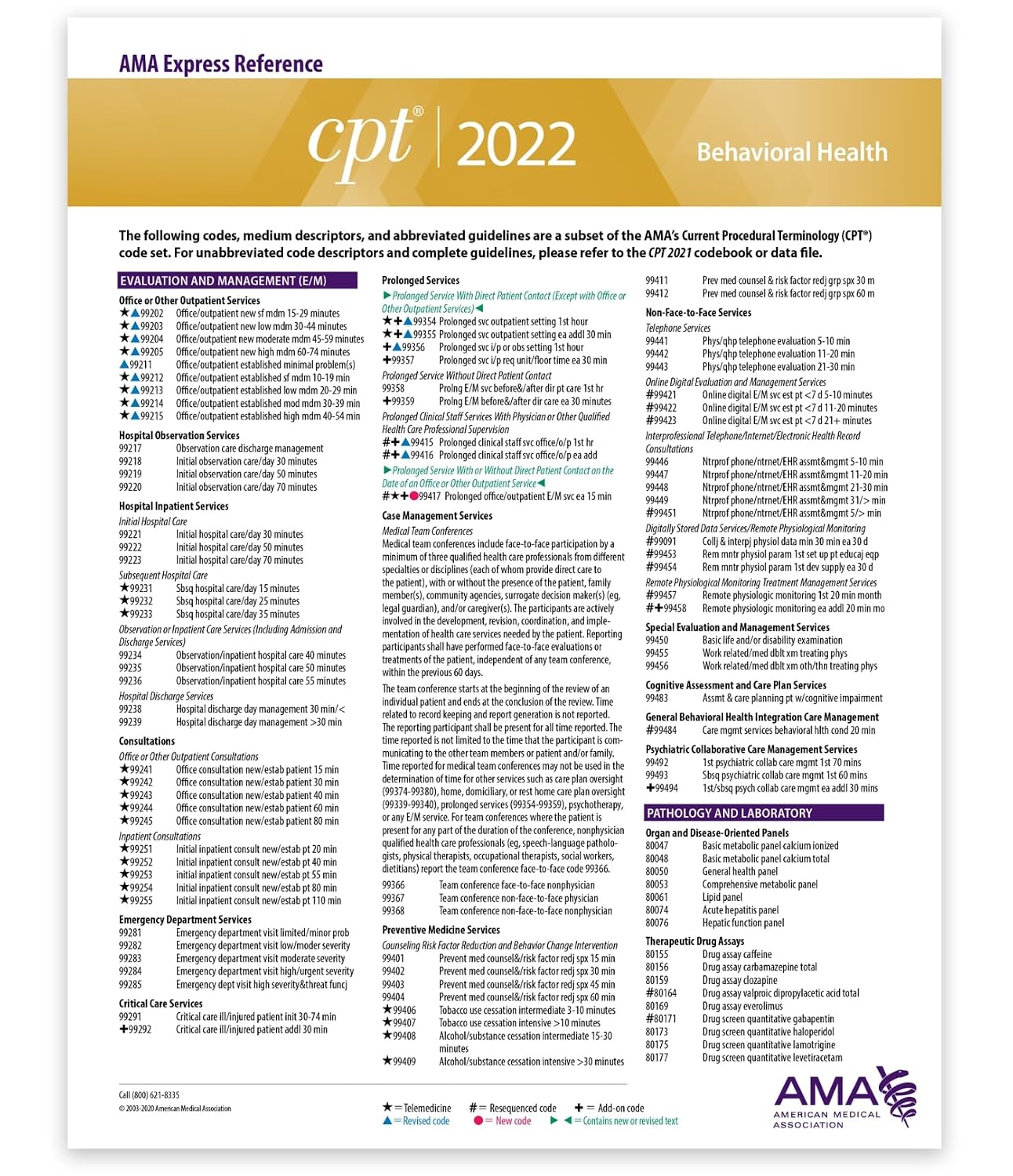CPT Express Reference Coding Card 2022: Behavioral Health 1st Edition