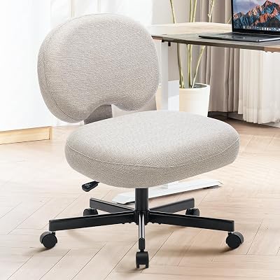 Criss Cross Chair with Wheels-Armless Cross Legged Desk Chair with Adjustable Height, Ergonomic Swivel Vanity Chair Mid Back Computer Home Office Task Chair for Small SpaceBedroomStudy-Grey