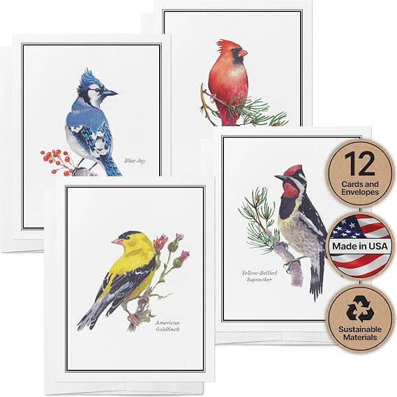 Twigs Paper Birds of America Thank You Cards, 12 Blank Note Cards