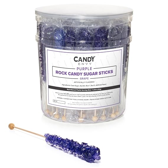 Purple Rock Candy Sugar Sticks - Grape Flavored - 36 Individually Wrapped Purple Candy Treats