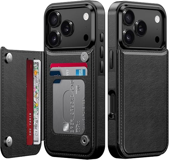 LETO for iPhone 17 Pro Max Wallet Case, Flip Folio Leather Kickstand Black | Card Slots Holder - Fashionable Flower Designs - Shockproof Protective Phone Cover for Women and Girls