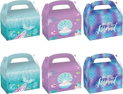 CIEOVO 24 Pack Mermaid Party Favor Treat Boxes, Mermaid Goodie Candy Treat Present Boxes Recycled Party Favor Boxes for Under The Sea Theme Party Supplies Decoration