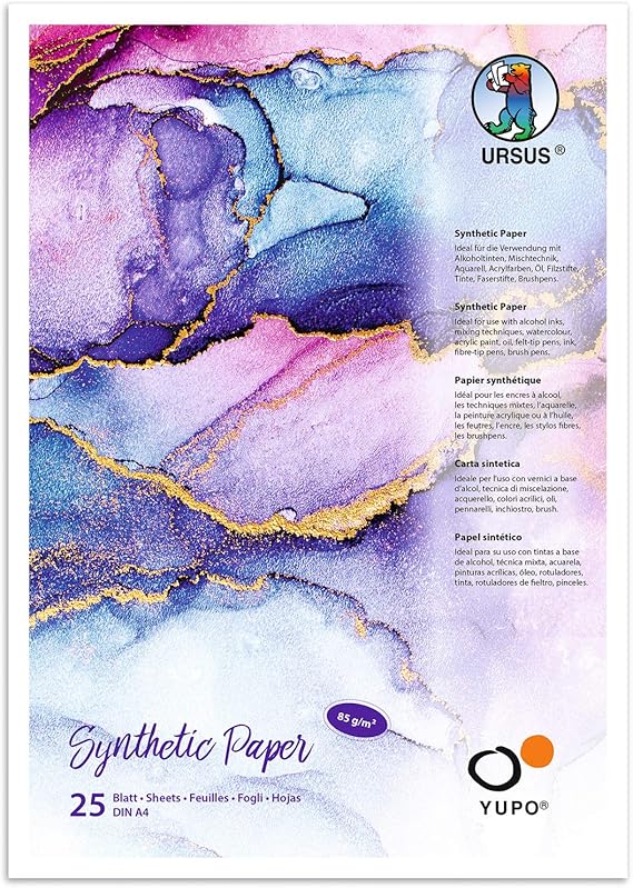 Ursus 16264600 Yupo Paper, 85 g, DIN A4, 25 Sheets, Synthetic, Smooth Surface, Tear and Waterproof, UV Lightfast, Extremely Durable, 100% Recyclable, Versatile